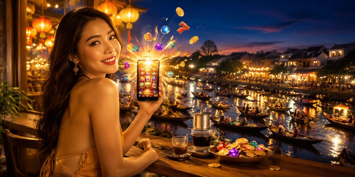 Không gian cà phê tại Cần Thơ với người dùng thưởng thức cà phê và chơi slot game trực tuyến