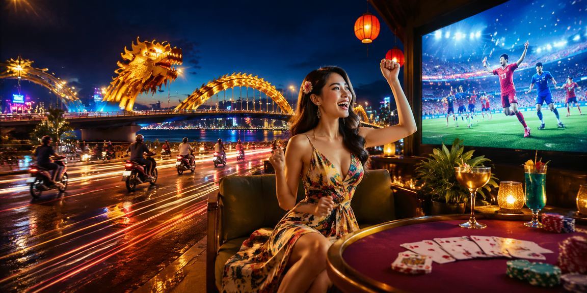 Người chơi tại Đà Nẵng tham gia trò chơi bài dưới ánh đèn neon rực rỡ vàobuổi tối